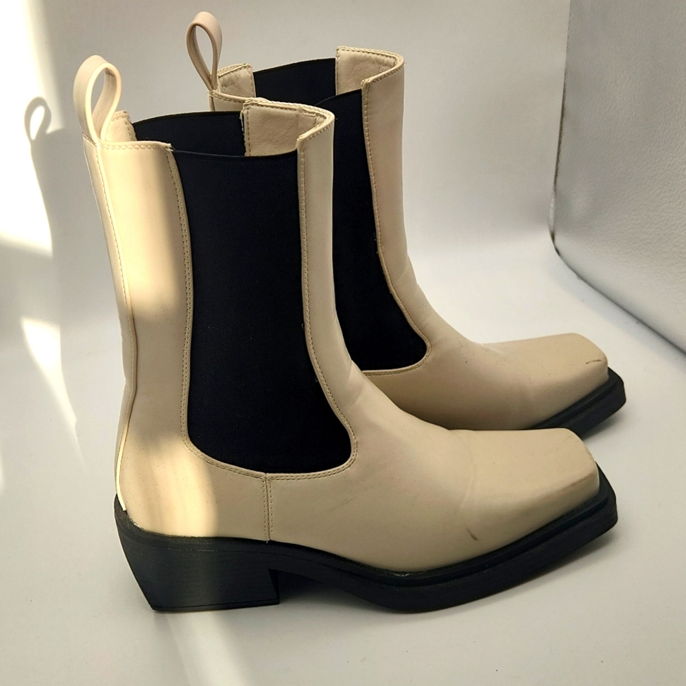 LEATHER Square toe Mid Calf boots